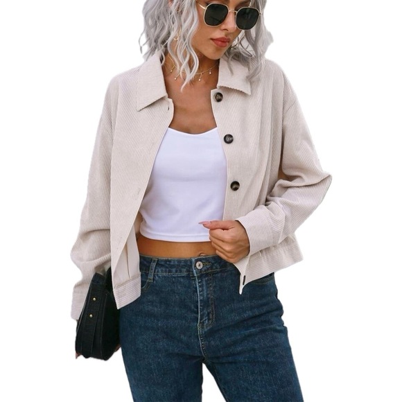Drop Shoulder Corduroy Jacket Beige Size XS - Picture 1 of 13